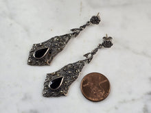 Load image into Gallery viewer, Pr of Womens Sterling Silver Onyx Dangle Earrings 9.0g E1442