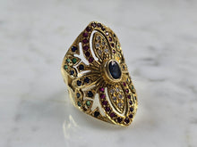 Load image into Gallery viewer, Womens Vintage Estate 18k Yellow Gold Multi Stone Ring 10.5g E1467
