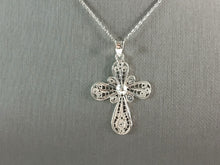 Load image into Gallery viewer, Womens Sterling Silver Religious Filigree Cross Pendant Necklace 3.6g E1495
