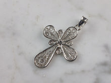 Load image into Gallery viewer, Womens Sterling Silver Religious Filigree Cross Pendant Necklace 3.6g E1495