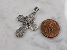 Load image into Gallery viewer, Womens Sterling Silver Religious Filigree Cross Pendant Necklace 3.6g E1495