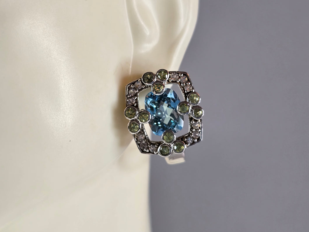 Womens Estate Sterling Silver Aquamarine Earrings 11.0g E1520