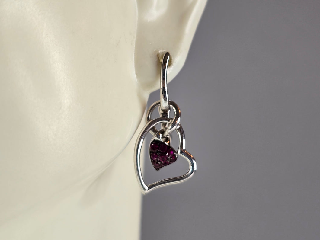 Womens Estate Sterling Silver Amethyst Colored Heart Earrings 2.7g E1522
