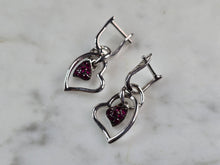 Load image into Gallery viewer, Womens Estate Sterling Silver Amethyst Colored Heart Earrings 2.7g E1522