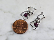 Load image into Gallery viewer, Womens Estate Sterling Silver Amethyst Colored Heart Earrings 2.7g E1522