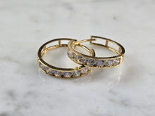Load image into Gallery viewer, Womens Vintage Estate 14K Yellow Gold CZ Hoop Earrings, 2.8g E1554