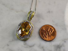 Load image into Gallery viewer, Womens Sterling Silver Necklace w/ Citrine Stone Enamel Pendant 13.3g E1580