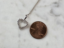 Load image into Gallery viewer, Womens Vintage Estate 10k White Gold Diamond Heart Pendant Necklace 1.9g  E1623