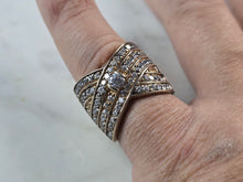Load image into Gallery viewer, Womens Vintage Estate Sterling Silver Gold Tone CZ Ring 10.3g E1633