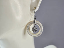 Load image into Gallery viewer, Womens Estate Sterling Silver Mother of Pearl Hoop Heart Earrings 5.9g E1649