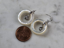 Load image into Gallery viewer, Womens Estate Sterling Silver Mother of Pearl Hoop Heart Earrings 5.9g E1649