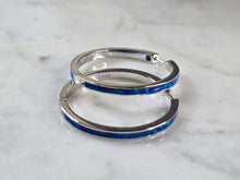 Load image into Gallery viewer, Womens Sterling Silver Modernist Blue Opal Hoop Earrings 9.1g E1686