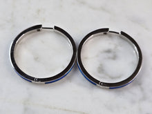 Load image into Gallery viewer, Womens Sterling Silver Modernist Blue Opal Hoop Earrings 9.1g E1686