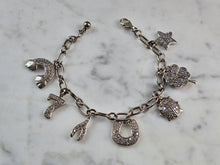 Load image into Gallery viewer, Womens Vintage Estate Sterling Silver Lucky Charm Bracelet 17.6g E1689