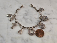 Load image into Gallery viewer, Womens Vintage Estate Sterling Silver Lucky Charm Bracelet 17.6g E1689