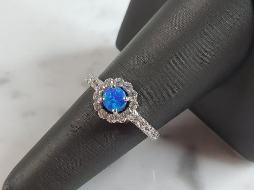 Womens Estate Sterling Silver Modernist Blue Opal Ring 2.9g E1702