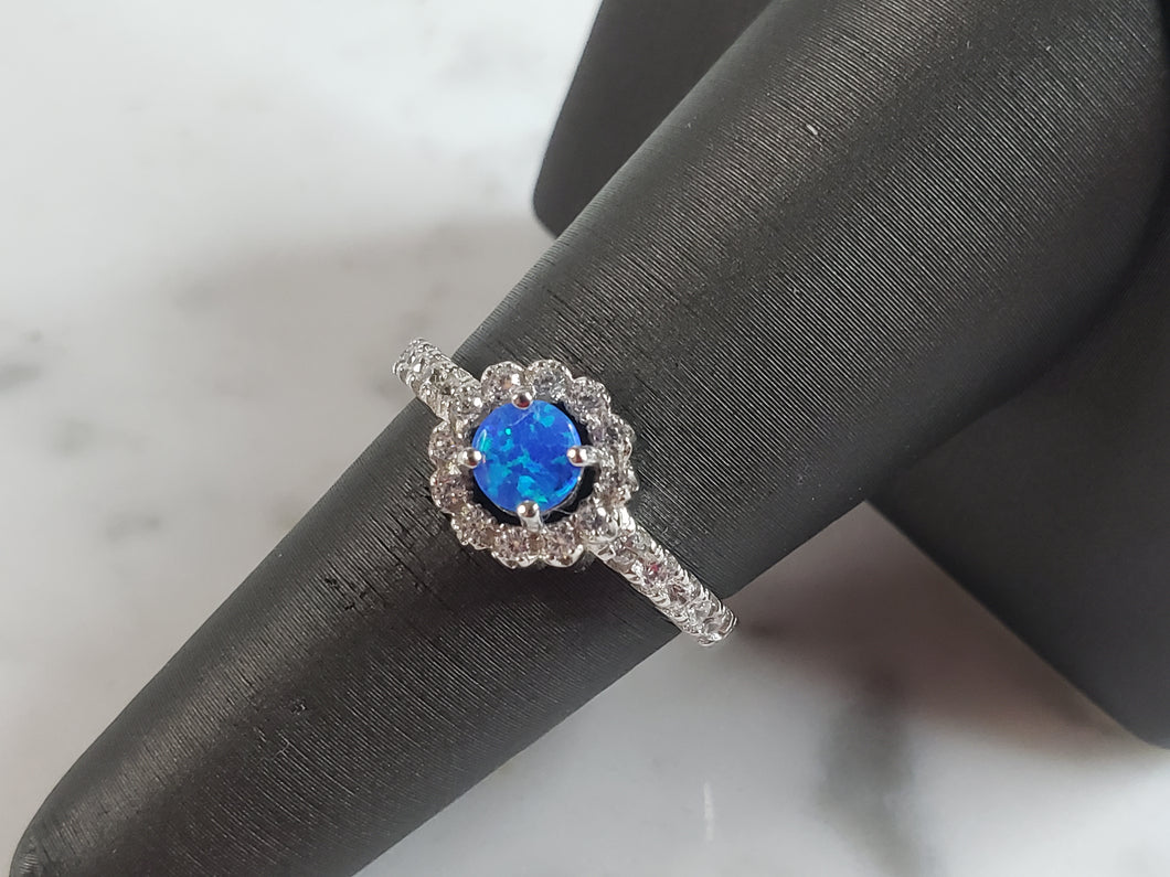Womens Estate Sterling Silver Modernist Blue Opal Ring 2.9g E1702