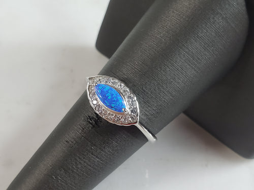Womens Estate Sterling Silver Modernist Blue Opal Ring 2.7g E1707