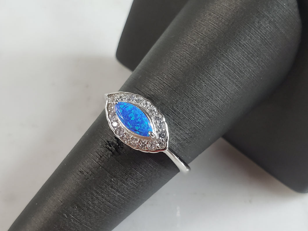 Womens Estate Sterling Silver Modernist Blue Opal Ring 2.7g E1707