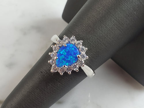 Womens Estate Sterling Silver Modernist Blue Opal Ring 3.5g E1710