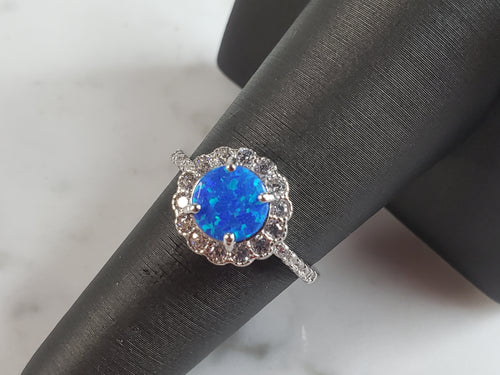Womens Estate Sterling Silver Modernist Blue Opal Ring 3.2g E1712