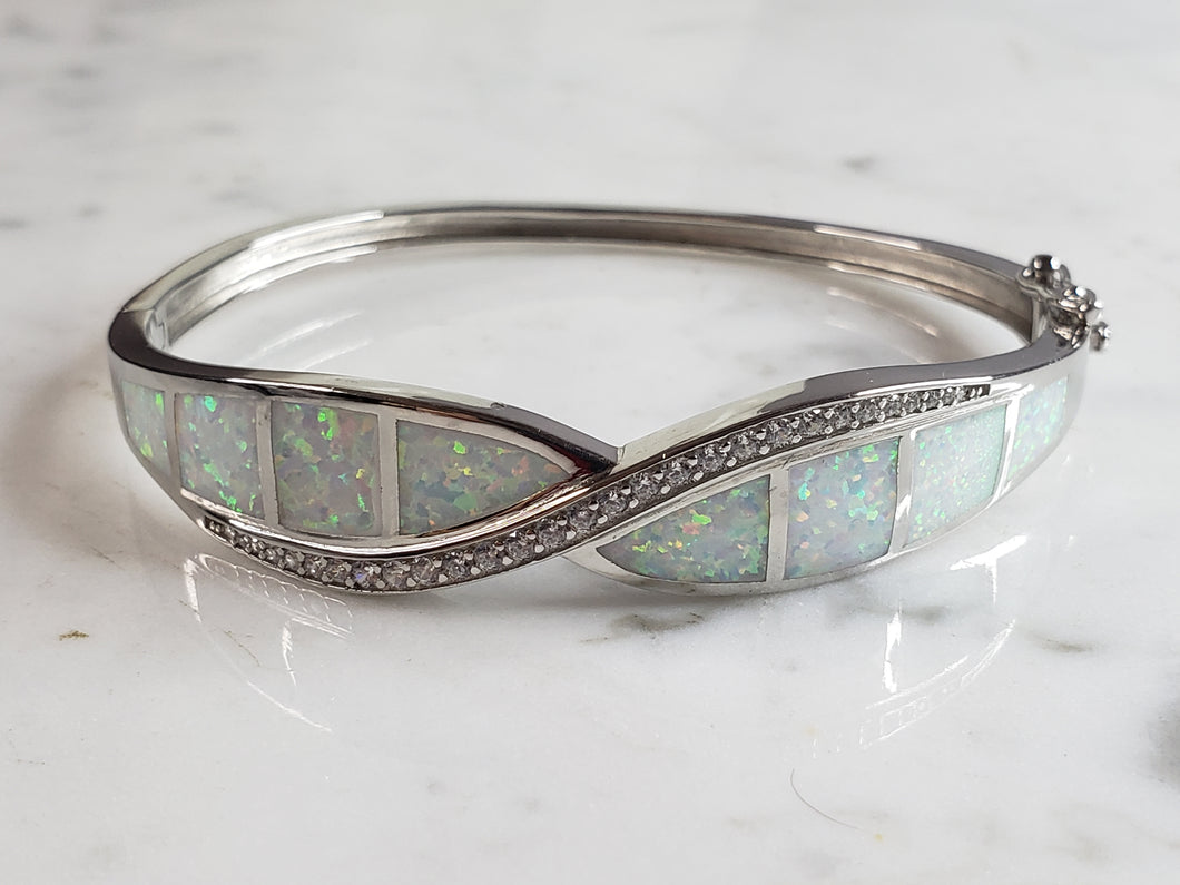 Womens Estate Sterling Silver Modernist Opal Bangle Bracelet 18.8g E1714