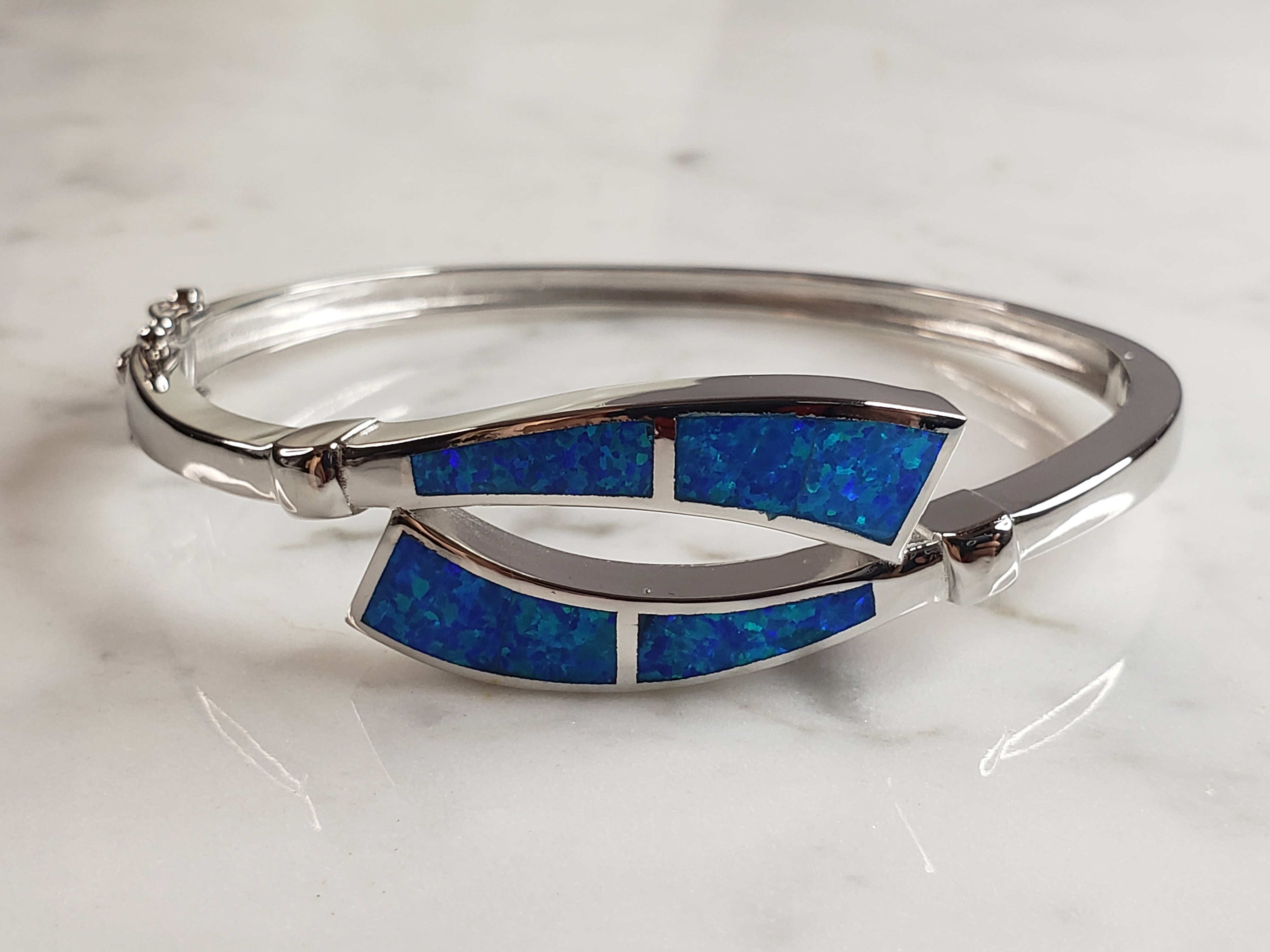 Womens Estate Sterling Silver Modernist Opal Bangle Bracelet 16.7g E17 MannysJewelry
