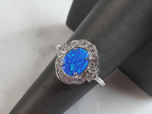 Womens Estate Sterling Silver Modernist Blue Opal Ring 4.1g E1718