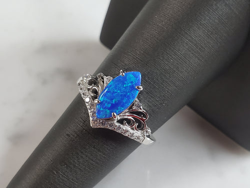 Womens Estate Sterling Silver Modernist Blue Opal Ring 3.4g E1719