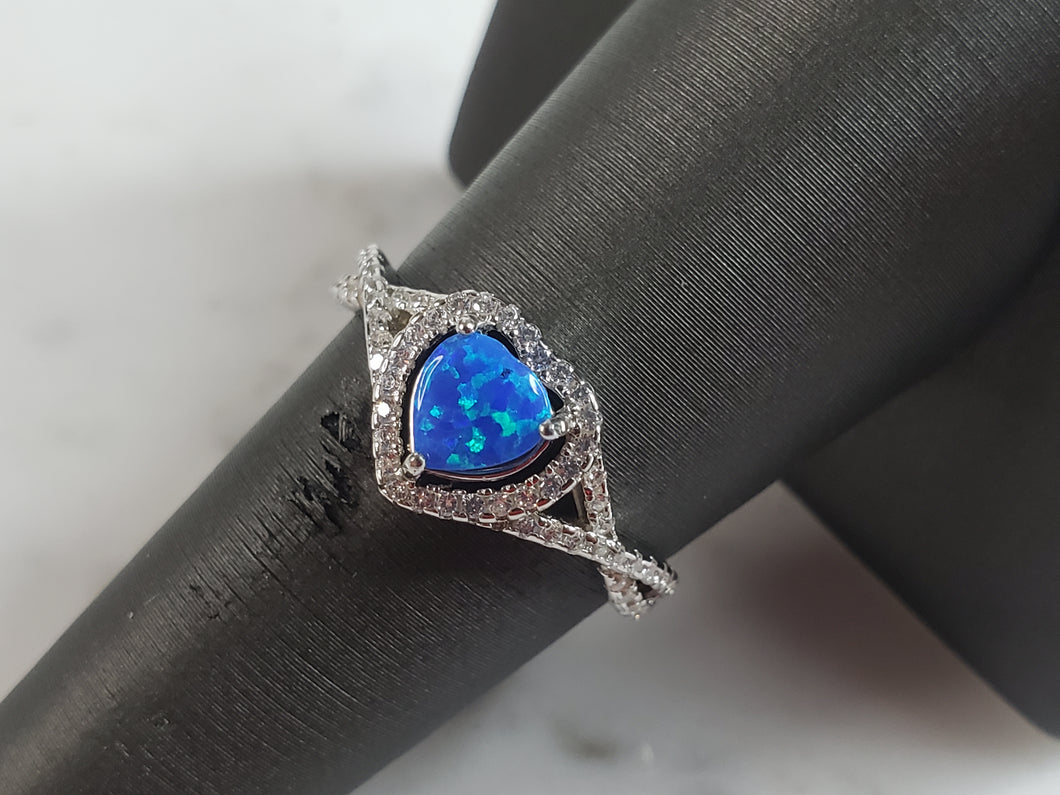 Womens Estate Sterling Silver Modernist Blue Opal Heart Ring 2.7g E1720