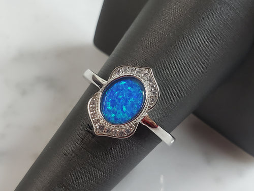 Womens Estate Sterling Silver Modernist Blue Opal Ring 3.5g E1725