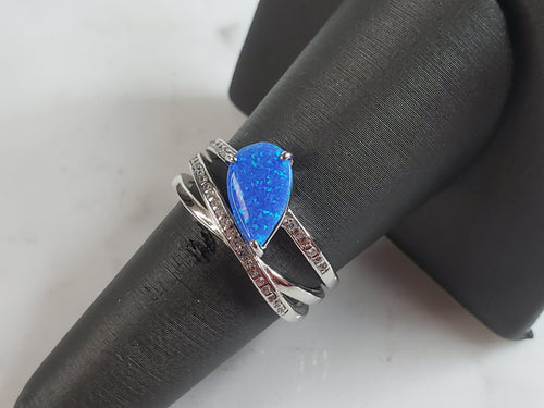 Womens Estate Sterling Silver Modernist Blue Opal Ring 4.3g E1727