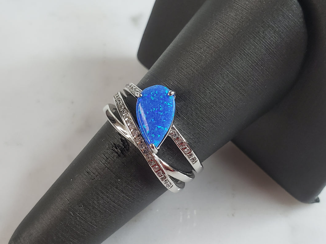 Womens Estate Sterling Silver Modernist Blue Opal Ring 4.3g E1727