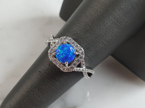 Womens Estate Sterling Silver Modernist Blue Opal Ring 2.9g E1728