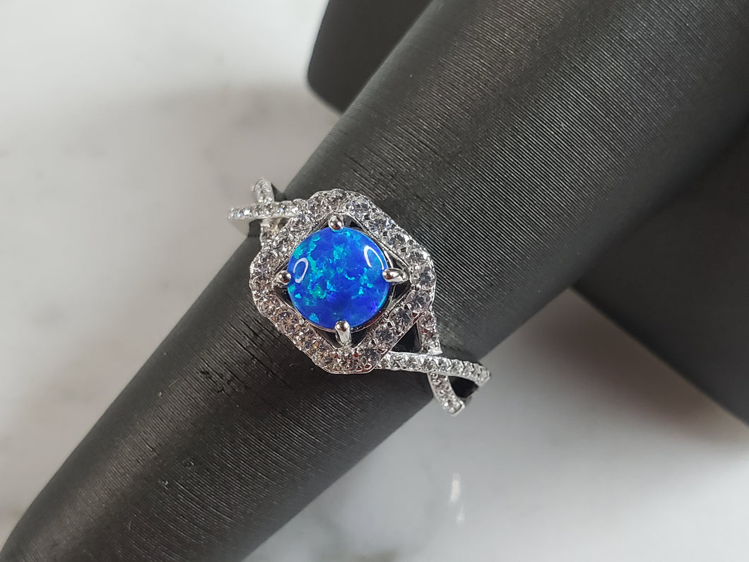Womens Estate Sterling Silver Modernist Blue Opal Ring 2.9g E1728