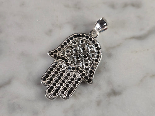 Womens Estate Sterling Silver Fatima Hamsa Hand Pendant 2.4g E1751
