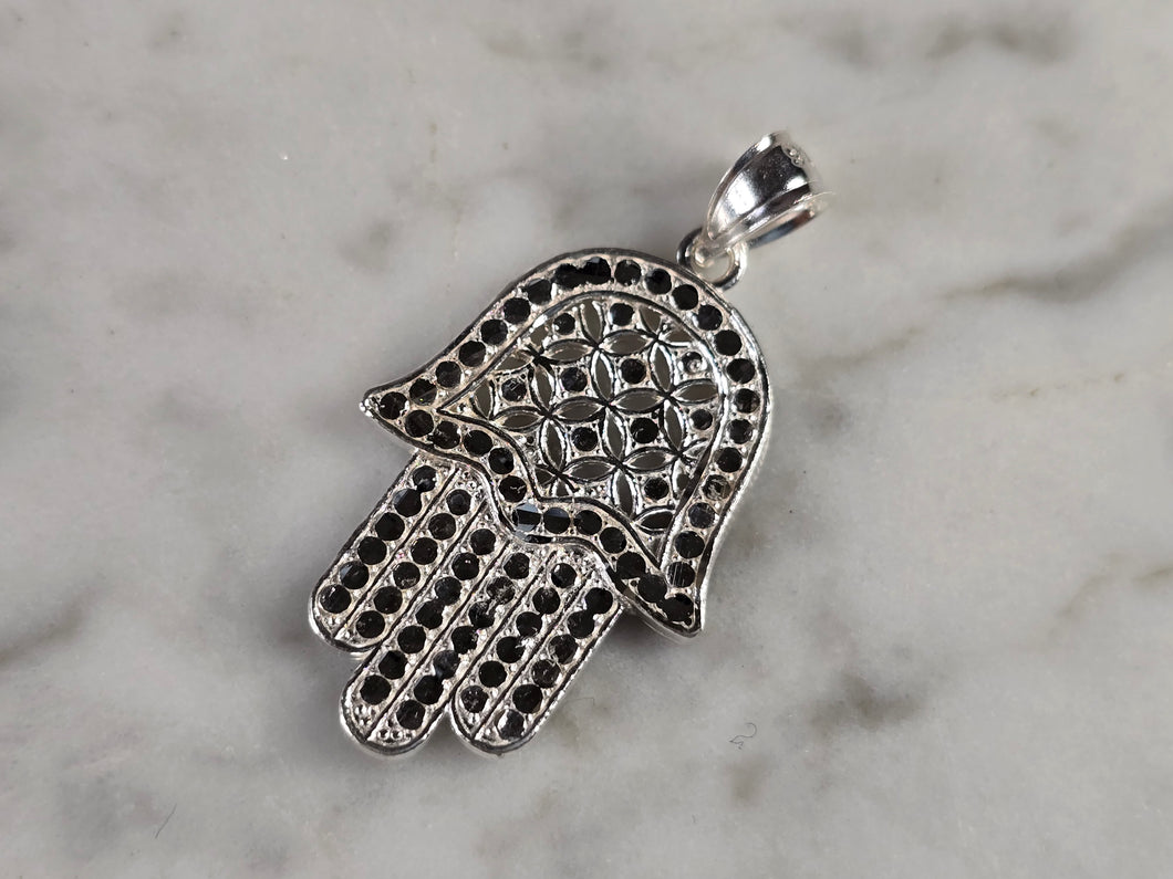 Womens Estate Sterling Silver Fatima Hamsa Hand Pendant 2.4g E1751