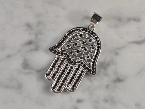 Womens Estate Sterling Silver Fatima Hamsa Hand Pendant 5.2g E1761