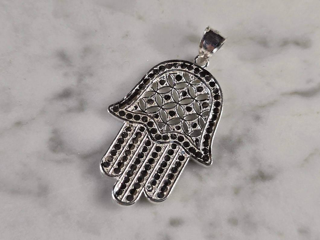 Womens Estate Sterling Silver Fatima Hamsa Hand Pendant 5.2g E1761