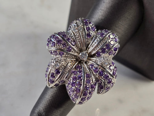 Womens Estate Sterling Silver Multi Stone Flower Ring 15.8g E1774