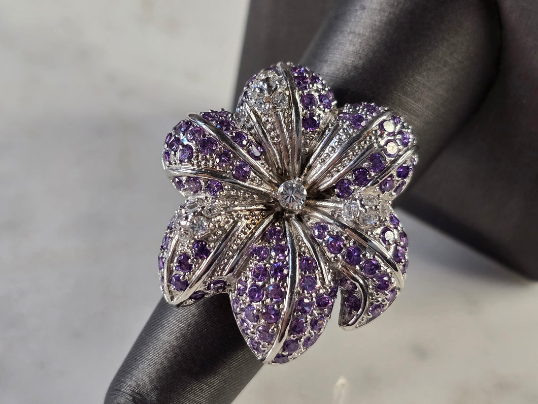 Womens Estate Sterling Silver Multi Stone Flower Ring 15.8g E1774