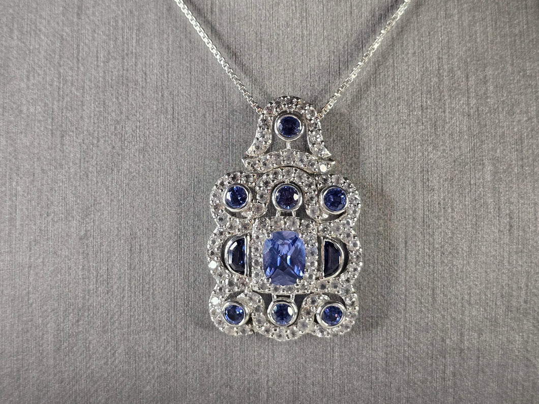 Womens Estate Sterling Silver Modernist Pendant & Necklace 11.5g E1777