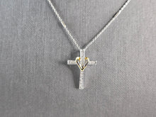 Load image into Gallery viewer, Womens Sterling Silver Gold Tone Diamond Cross Pendant Necklace 3.2g E1942