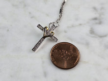 Load image into Gallery viewer, Womens Sterling Silver Gold Tone Diamond Cross Pendant Necklace 3.2g E1942
