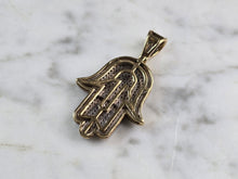 Load image into Gallery viewer, Vintage Estate 10K Gold Jewish Judaica Hamsa Pave Diamond Pendant, 5.9g E1951