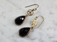 Load image into Gallery viewer, Womens Estate Sterling Silver Gold Tone Onyx Peace Earrings 6.0g E1972