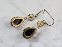 Load image into Gallery viewer, Womens Estate Sterling Silver Gold Tone Onyx Peace Earrings 6.0g E1972