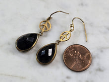 Load image into Gallery viewer, Womens Estate Sterling Silver Gold Tone Onyx Peace Earrings 6.0g E1972