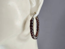 Load image into Gallery viewer, Womens Vintage Estate Sterling Silver Garnet Hoop Earrings 6.9g E1981