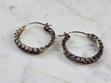 Load image into Gallery viewer, Womens Vintage Estate Sterling Silver Garnet Hoop Earrings 6.9g E1981